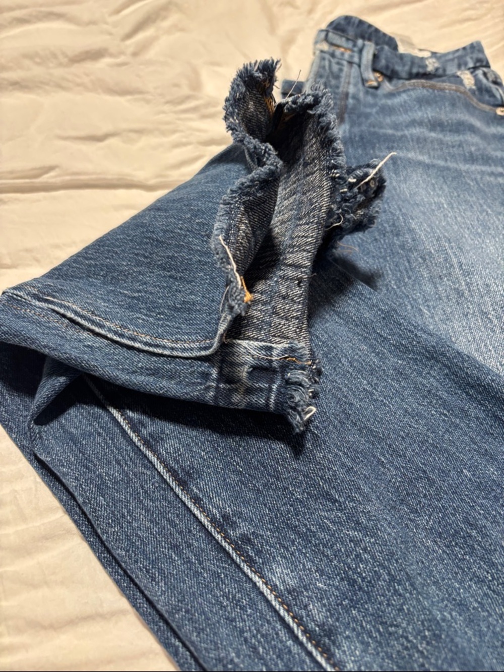 Good American Distressed Dark Blue Boyfriend Jeans - Picture 8 of 9